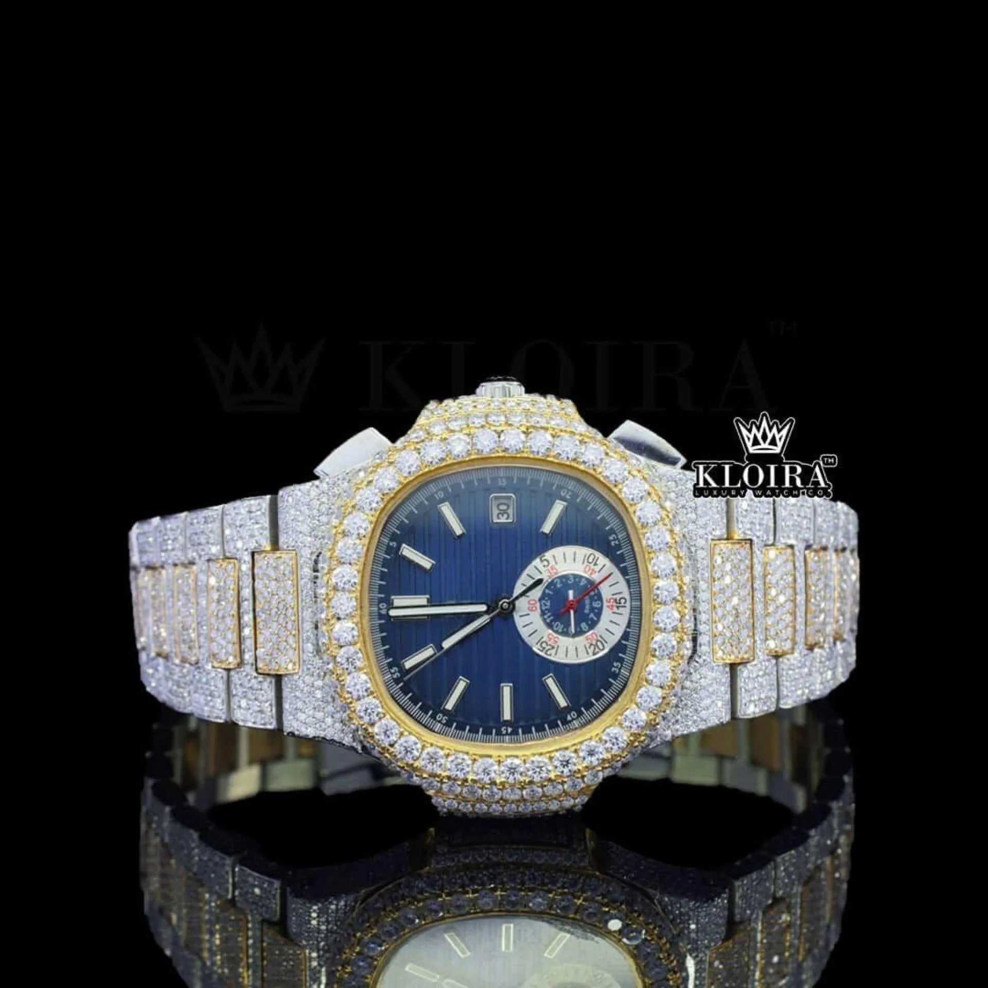 Patik Philippe Nautilus Moissanite Watch with Diamond Bezel and Blue Dial