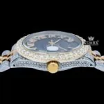 Pearl Green Dial Roman Numerals Two Tone Iced Out Moissanite Watch Crown View