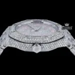 Pink Arabic Numerals Dial Full Iced Out AP Moissanite Watch Crown View