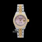 Roles Pink Dial Diamond Markers Two Tone Moissanite Watch