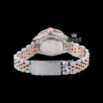 Pink Dial Diamond Markers Two Tone Rose Gold Moissanite Watch Caseback View