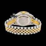 Pink Floral Dial Diamond Markers Two Tone Iced Out Moissanite Watch Caseback View