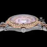 Pink Roman Dial Two Tone Iced Out Moissanite Watch Crown View
