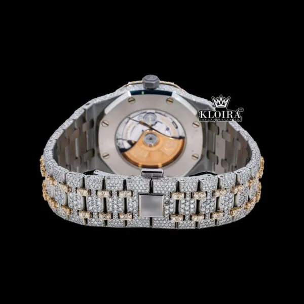 Rainbow Arabic Dial Two Tone Iced Out Moissanite Diamond Watch Caseback View