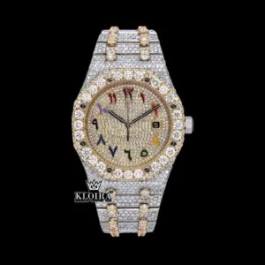 AP Rainbow Arabic Dial Two Tone Iced Out Moissanite Watch