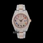 Roles Rainbow Arabic Numerals Dial Date Display Moissanite Watch