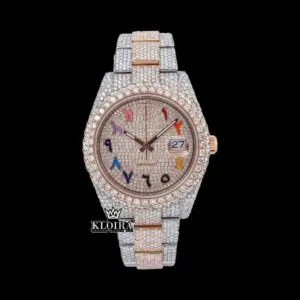 Roles Rainbow Arabic Numerals Dial Date Display Moissanite Watch