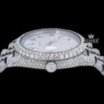Rainbow Arabic Numerals Dial Full Iced Out Royal Link Strap Moissanite Watch Crown View