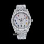 Roles Moissanite Watch with Rainbow Arabic Numerals Dial and Royal Link Strap