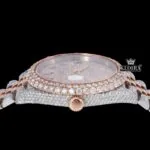 Rainbow Arabic Numerals Dial Two Tone Rose Gold Moissanite Watch Crown View