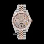 Roles Rainbow Arabic Numerals Dial Two Tone Rose Gold Moissanite Watch