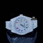 Roles Rainbow Arabic Numerals White Dial Moissanite Watch