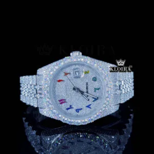Roles Rainbow Arabic Numerals White Dial Moissanite Watch