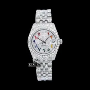 Roles Rainbow Arabic Numerals Iced Out Moissanite Watch