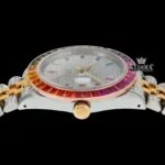 Rainbow Bezel Diamond Markers Two Tone Moissanite Watch Crown View