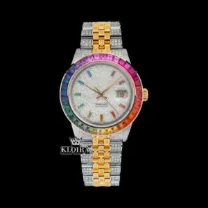 Roles Rainbow Bezel Diamond Markers Two Tone Moissanite Watch