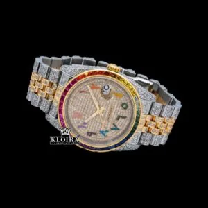 Roles Rainbow Bezel Moissanite Watch with Yellow Dial