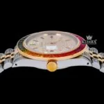 Rainbow Bezel Yellow Dial Rainbow Stick Markers Moissanite Diamond Watch Crown View