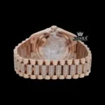 Rainbow Markers Dial Day Date Display Rose Gold Moissanite Watch Caseback View