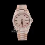 Roles Rainbow Markers Dial Day Date Display Rose Gold Moissanite Watch