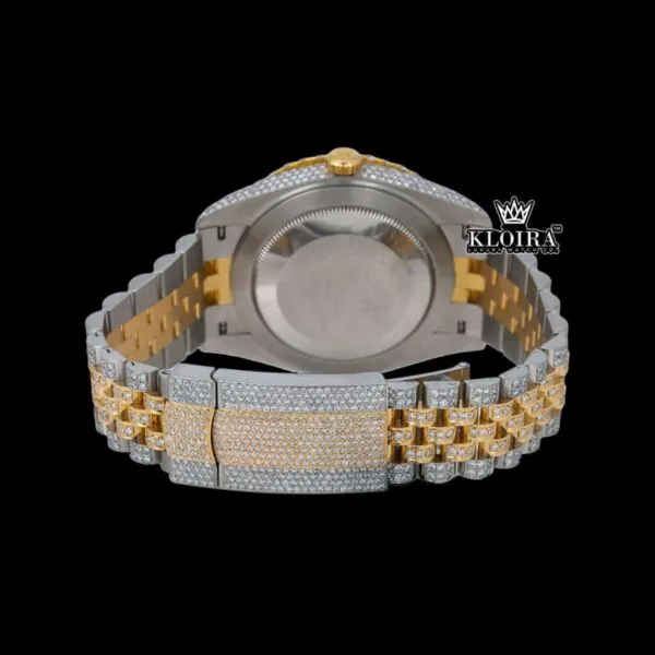 Rainbow Roman Dial Two Tone Moissanite Diamond Watch Caseback View