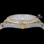 Rainbow Roman Dial Two Tone Moissanite Diamond Watch Crown View