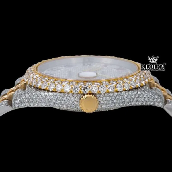 Rainbow Roman Dial Two Tone Moissanite Diamond Watch Crown View