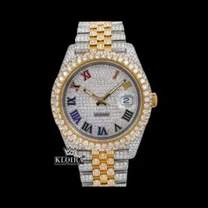 Roles Rainbow Roman Dial Two Tone Moissanite Diamond Watch