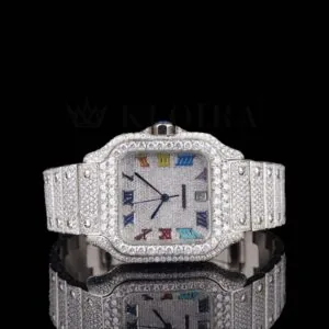 Cartior Rainbow Roman Numerals White Dial Moissanite Watch