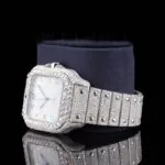 Rainbow Roman Numerals White Dial Moissanite Diamond Watch Left Profile View