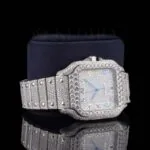 Rainbow Roman Numerals White Dial Moissanite Diamond Watch Right Profile View