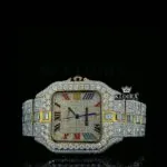 Cartior Rainbow Roman Numerals Yellow Dial Two Tone Moissanite Watch