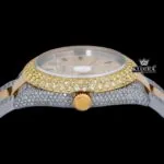 Rainbow Stick Markers Dial Two Tone Iced Out Moissanite Diamond Watch Crown View
