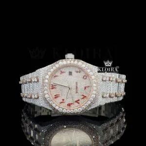AP Royal Oak Moissanite Watch with Red Arabic Dial