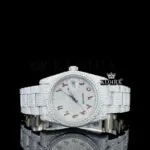 Roles Fully Iced Out Moissanite Watch with Red Arabic Numerals Dial