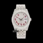 Roles Red Arabic Numerals Fully Iced Out Moissanite Watch