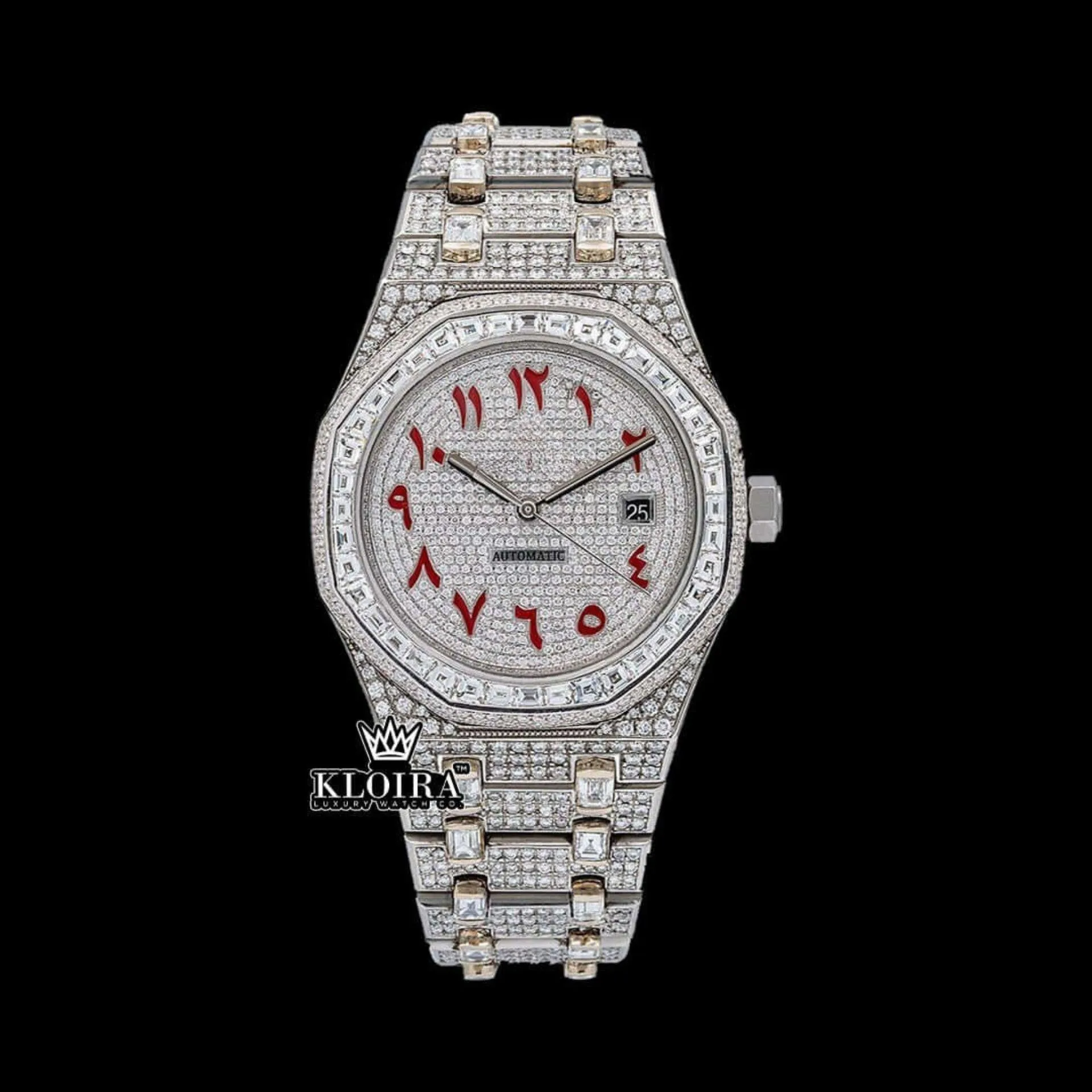 AP Royal Oak Bust Down Moissanite Watch with White Dial and Iced-Out Bracelet