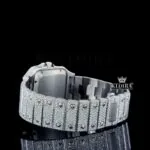 Red Arabic Numerals White Dial Full Iced Out Moissanite Watch Back Side Cross View