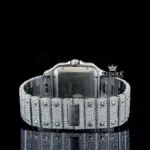 Red Arabic Numerals White Dial Full Iced Out Moissanite Watch Caseback View