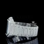 Red Arabic Numerals White Dial Full Iced Out Moissanite Watch Left Side View