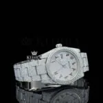 Red Arabic Numerals White Dial Fully Iced Out Moissanite Diamond Watch Right Profile View