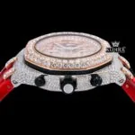 Red Camouflage Strap Rose Gold Chronograph Dial Moissanite Watch Crown View