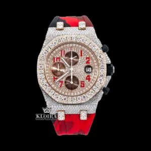 AP Royal Oak Offshore Moissanite Watch with Red Camouflage Strap