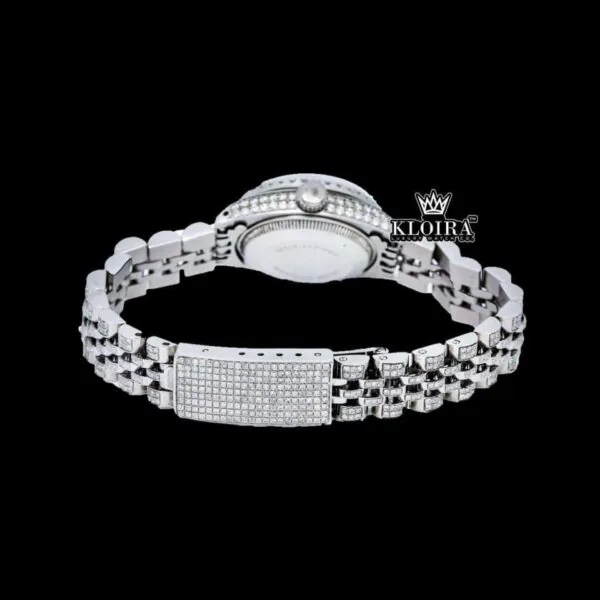 Red Dial Diamond Markers Bust Down Moissanite Diamond Watch Caseback View