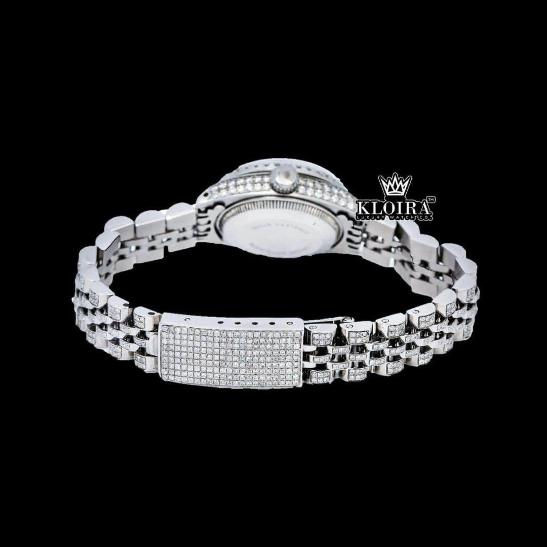 Red Dial Diamond Markers Bust Down Moissanite Diamond Watch Caseback View