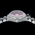 Red Dial Diamond Markers Bust Down Moissanite Diamond Watch Crown View