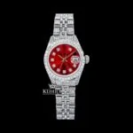 Roles Red Dial Diamond Markers Bust Down Moissanite Watch with diamond details