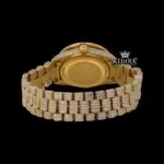 Red Dial Roman Numerals Fully Iced Out Yellow Gold Moissanite Diamond Watch Caseback View