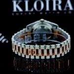 Red Dial Roman Numerals Two Tone Bust Down Moissanite Diamond WatchCaseback View