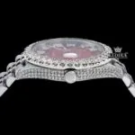 Red Roman Dial Fully Iced White Gold Lab-Grown Diamond Watch Crown View